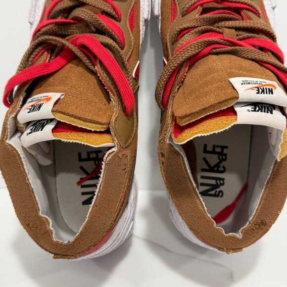 Nike Sacai Blazer Low British Tan Brown White Red DD1877-200 Mens Size 12 - Picture 8 of 12